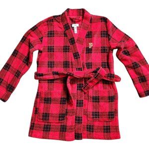 Victoria Secret PINK Plaid  Bath Robe Cozy Fleece XS/S Plush Short Logo